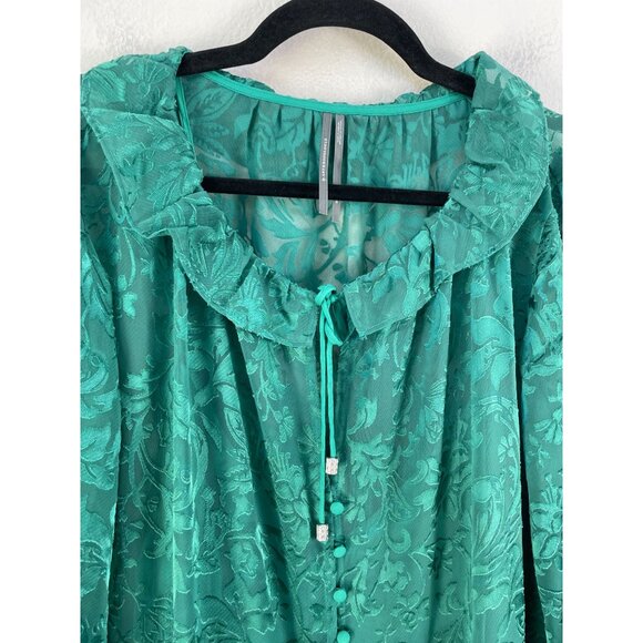 NEW Anthropologie Womens Plus 2X  Marais Satin Maxi Dress Burnout Tiered Green - Picture 4 of 15